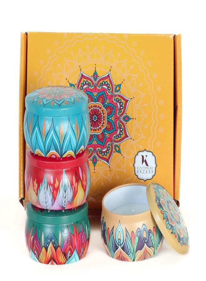 شموع معطرة من كاميري بازار، برائحة ماندالا، في برطمانات معدنية لتزيين ديوالي (عبوة من 4 قطع، قابلة لإعادة الاستخدام) - Image 1